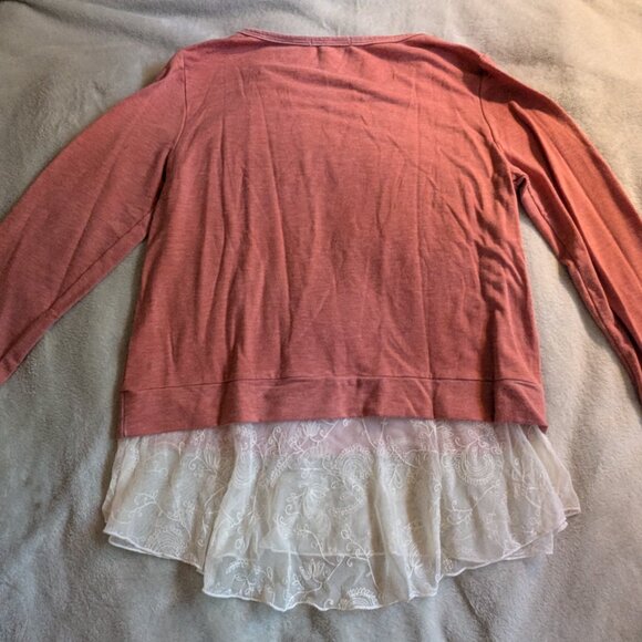 WOMEN'S SHIRT S Sahalie Boho Long Sleeves White Lace Trim Salmon Since 1972 - Picture 6 of 6